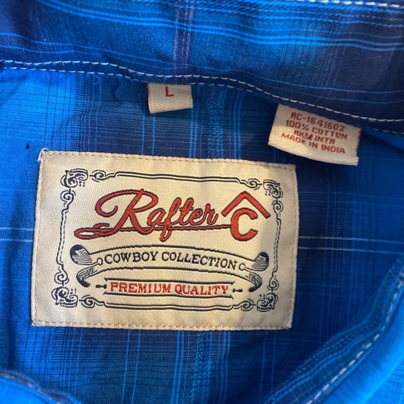 RAFTER C Cowboy Collection Western Shirt Blue Plaid Pearl Snap Button Up Men’s L - Picture 2 of 14